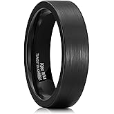 King Will 6mm 8mm Tungsten Wedding Rings for Men Black/Silver/Gunmetal Plated Pipe Cut Brushed Men's Wedding Band Gifts for Him Size 7-14 Comfort Fit