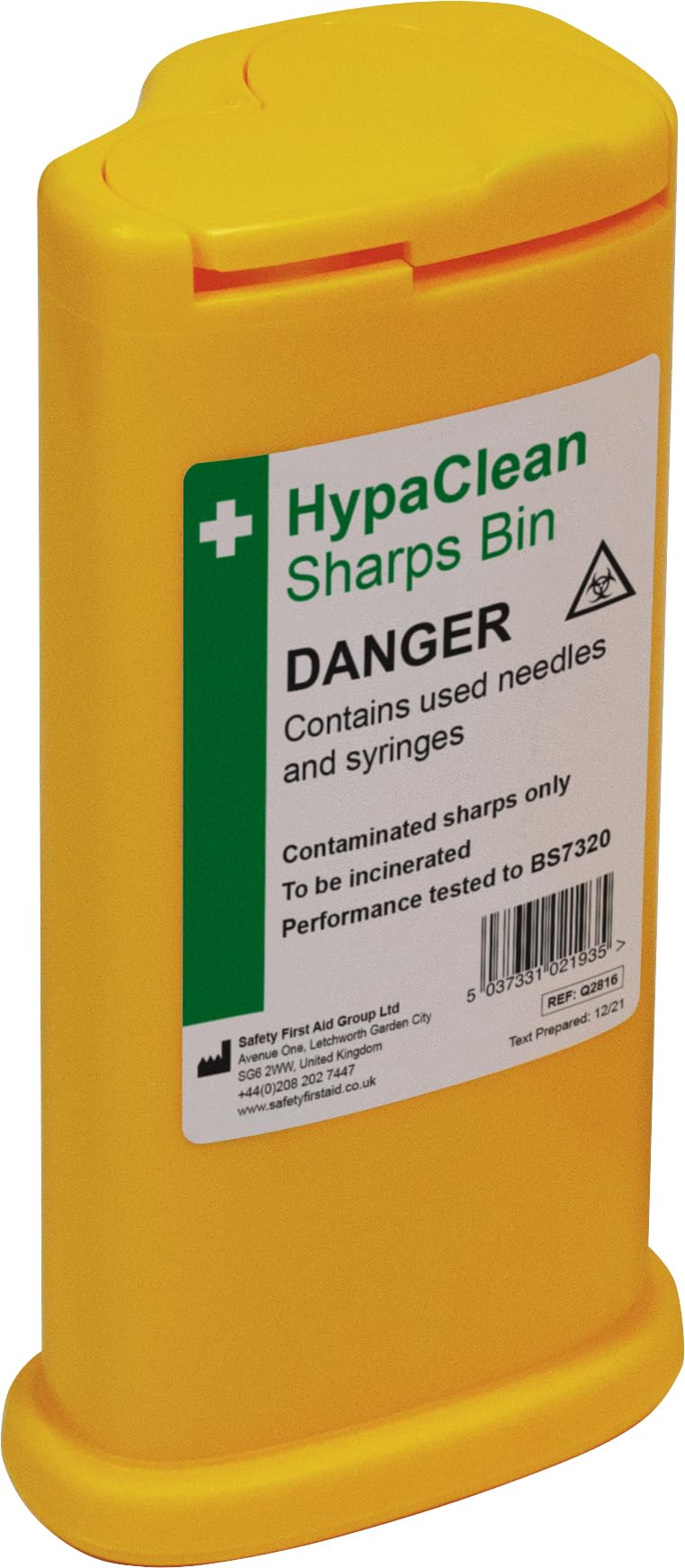 Safety First Aid Group HypaClean Sharps Bin, 0.35 Litre, Single-Use
