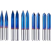 20/30/45/60/90deg 0.1mm Triangular CNC Router Bits Set, 1/8” Shank Engraving Carving V-Bit with Nano Blue Coating Sharp Pyram