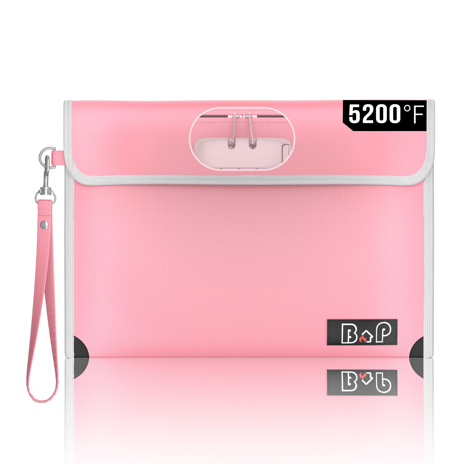 Photo 1 of BALAPERI Fireproof Document Bag with Lock - 5200°F Heat Insulated, Water Fire Proof Bag with Zipper, Fireproof Money Bag for Cash, A5 Size Documents, Passport and Valuables, 11”X 7.7”(Pink)
