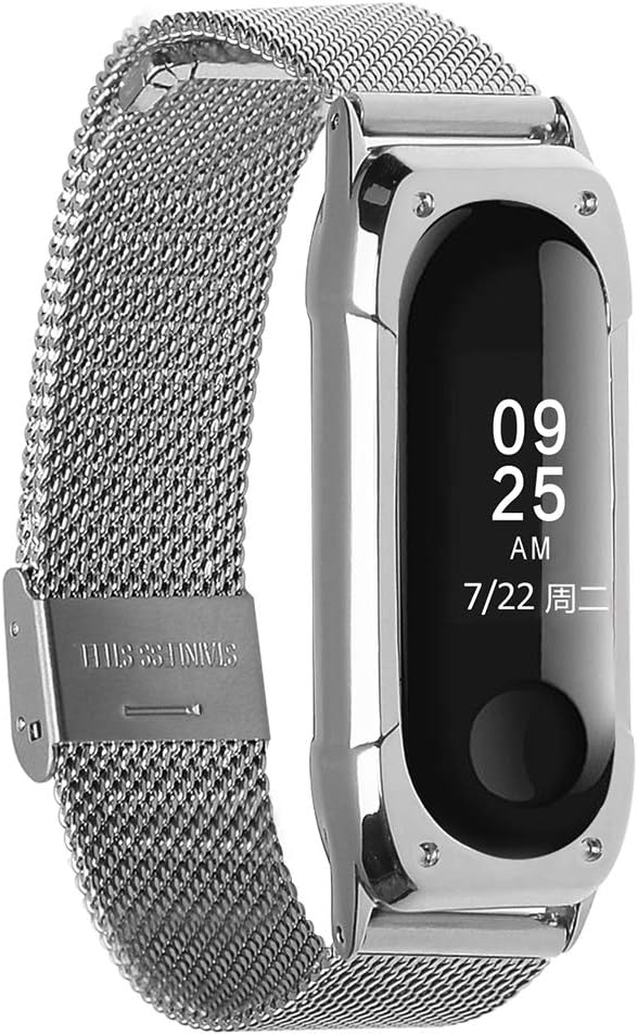 KOMI Correa de reloj de repuesto para Xiaomi Mi Band 4 / Mi Band 3, correa de acero inoxidable de pulsera de metal