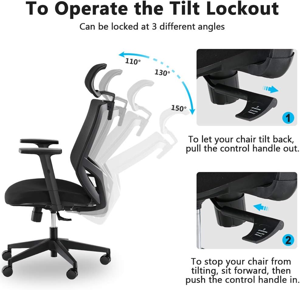 Ergonomic Office Chair, Mesh Chair with Lumbar Support, Tribesigns High Back Desk Chair with Breathable Mesh, Thick Seat Cushion, Adjustable Armrest, Backrest and Headrest: Kitchen & Dining