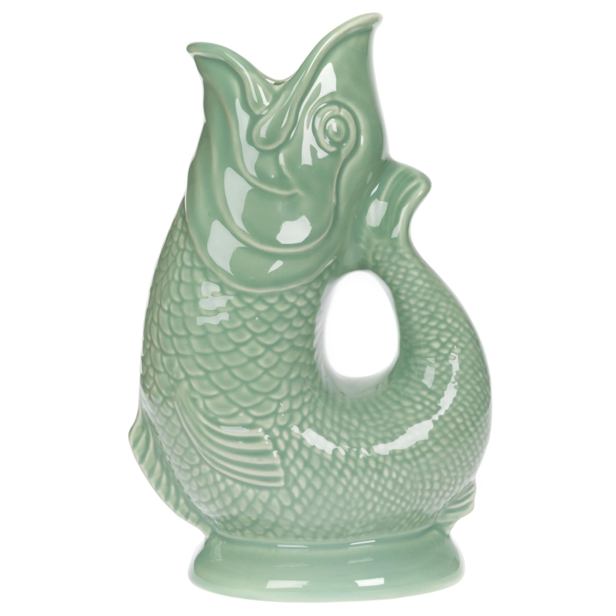 Gurgly Iconic Sage Green Glug Jug Large 28cm 1.4L – Fish Water Jug, Decorative Fish Vase, Ornament, Carafe