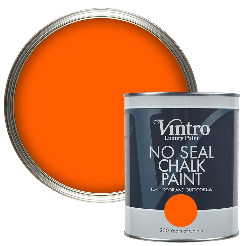 Vintro | No Seal Chalk Paint | Orange | Interior & Exterior Use | Furniture | Walls | Wood | Metal | 1 Litre (Pumpkin)