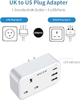 Mscien UK to USA Travel Adapter 4-in-1 with USB C 3 USB Ports Type B view 4