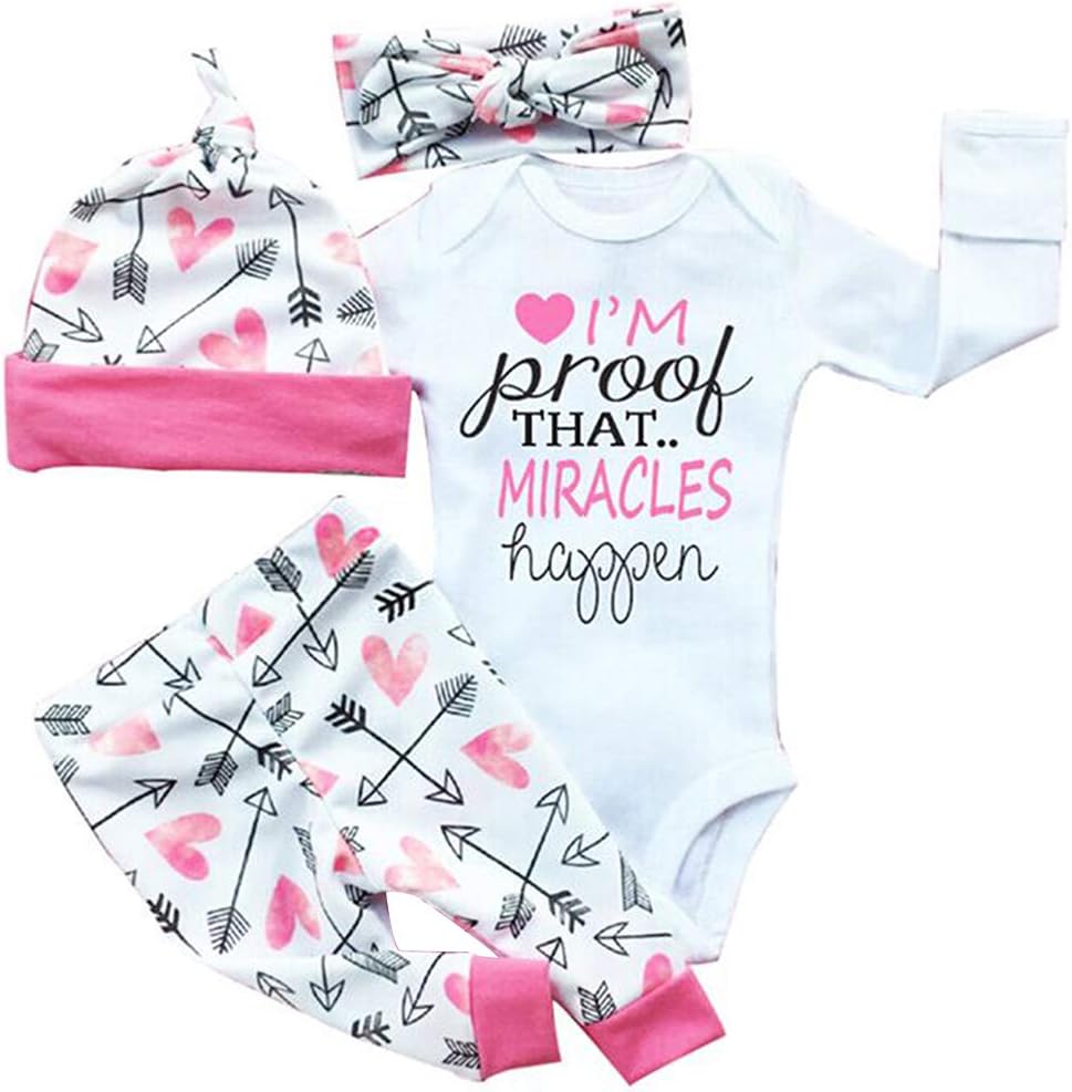 Newborn Infant Baby Girl Clothes 4PCS Romper Pants Hat Headband Set Autumn Coming Home Outfit