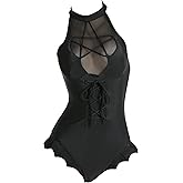 MEOWCOS Women's One Piece Swimwear Black Bat Style Womens Swimsuits Bathing Suit