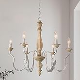French Country Chandelier,6-Light Distressed Antique Brown Metal Farmhouse Chandelier for Dining Room Light Fixture Candle Pe