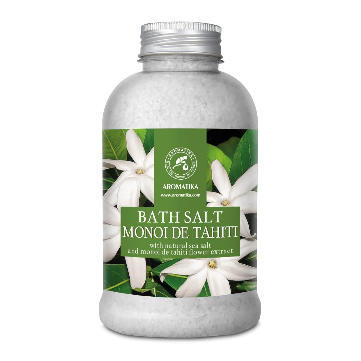 AROMATIKA Monoi de Tahiti Bath Salts with Coconut Oil & Gardenia Extract – 600 g Aromatherapy Bath Soak for Relaxation & Stress Relief, Natural Bath Salt for Soaking Bath, Body Care, Beauty & Home Spa
