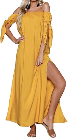 yellow off the shoulder maxi dress