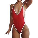 ALLureLove Swimsuits for Women Sexy Monokini Deep V One Piece Bathing Suits Backless Cheeky Swimwear Semi Thong Bikini