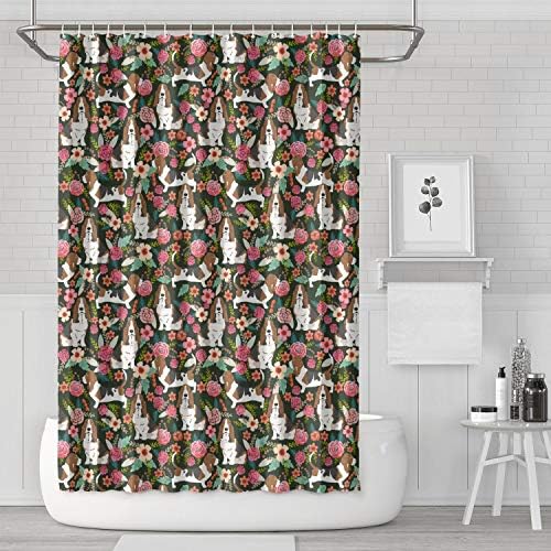 Basset Hound Floral Dog Shower Curtain Set Classic Bathroom Decor for Bathroom,Printing Bath Curtains