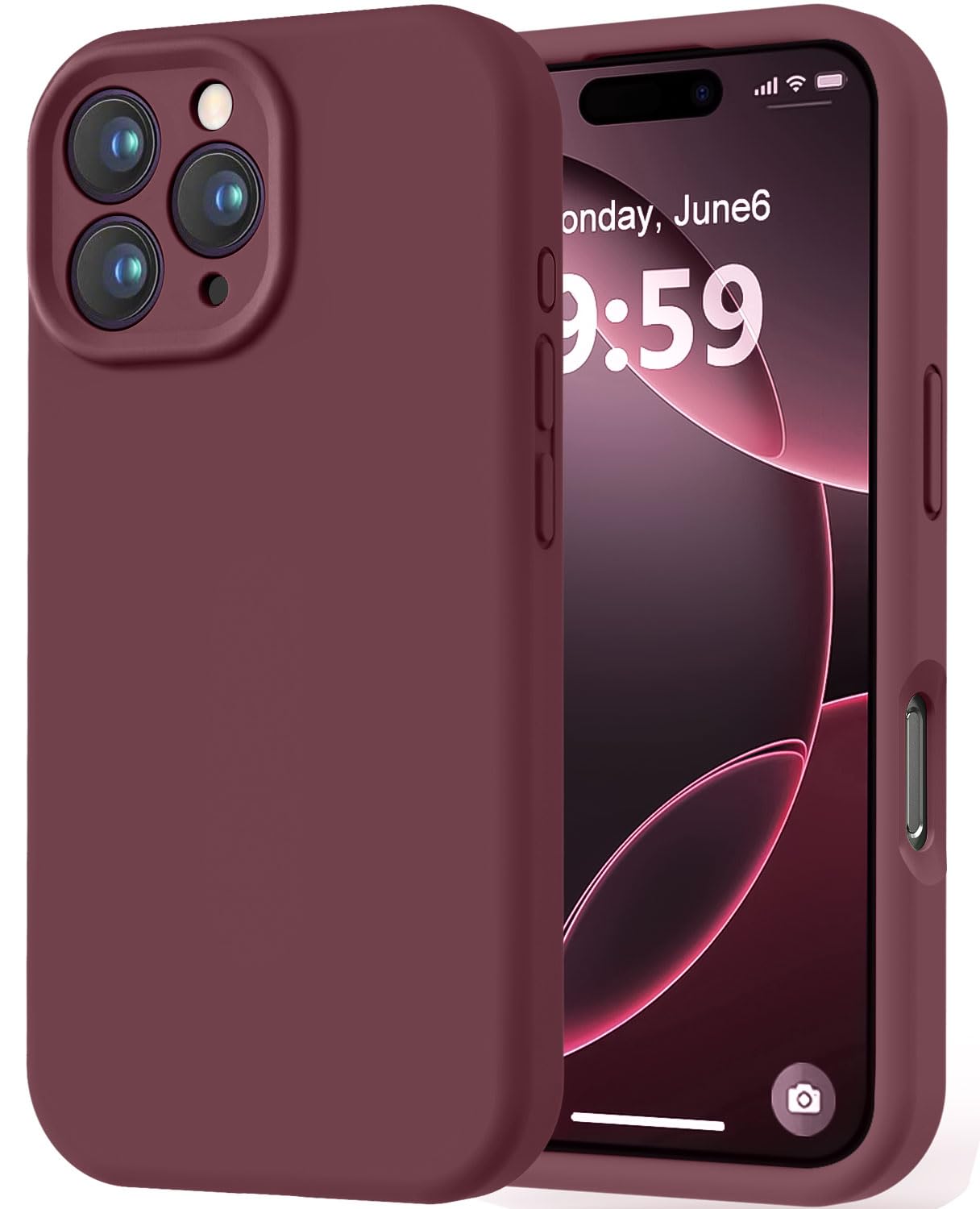 Photo 1 of LOVE 3000 Designed for iPhone 16 Pro Case, Premium Silicone with [Soft Anti-Scratch Microfiber Lining] Shockproof Protective Phone Case for Men Women Girls 6.3", WineRed