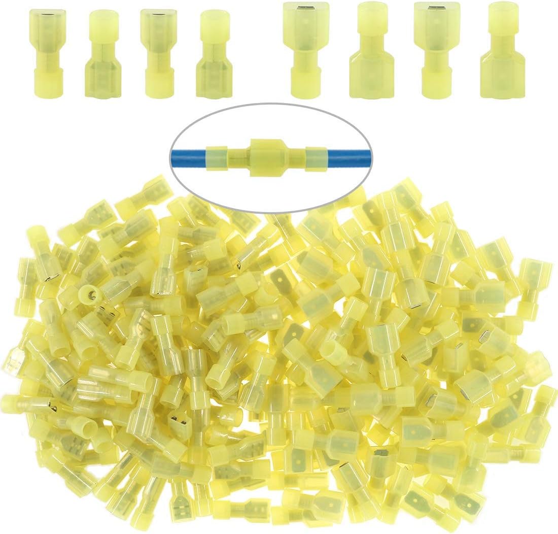 eHUB Fully Insulated Male Female Nylon Spade Bullet Wire Connector Electrical Crimp Terminals, Pack of 100 Pieces (Yellow)