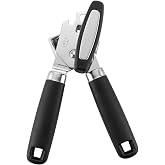 Xhsrwjyh Heavy Duty Manual Can Opener, Stainless Steel, Black | 2-In-1 Can &amp; Bottle Opener, Smooth Edge Sharp Cutting, Soft Oversized Handle, Easy Clean, Multifunctional Kitchen Tool