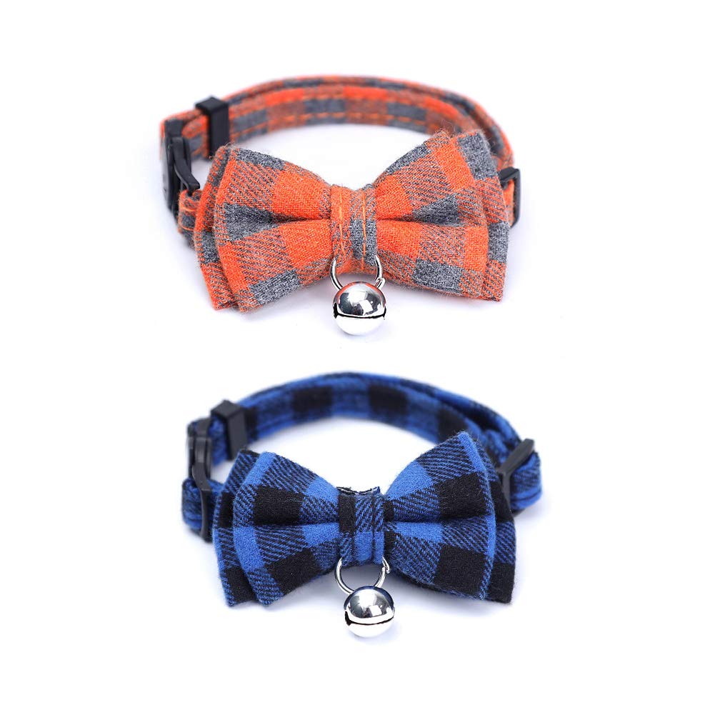 croselyu Bow Tie Bell Collar Personalized Cat Collar Soft Safety Collar Small Animal Collar, 2 Pcs (blue)