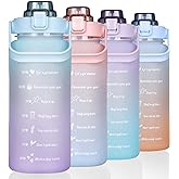 RYI Large Half Gallon 64 OZ Motivational Water Bottle with Straw Time Marker BPA Free for Sport and Fitness Blue Purple