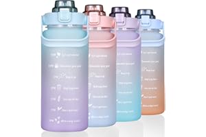 RYI Large Half Gallon 64 OZ Motivational Water Bottle with Straw Time Marker BPA Free for Sport and Fitness Blue Purple