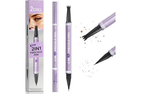 2CHILL Dual Ended Freckle Stamp, 2-IN-1 Microblading Fake Freckles and Eyebrow Pen, Waterproof Natural Lifelike freckle pen,