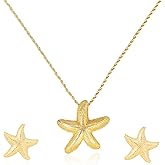 Mikovivi Starfish Necklace & Earrings, 18K Gold Plated Stylish Summer Beach Charm Necklace and Gold Starfish Earrings Delicate Summer Jewelry for Women Friend Wife Gift