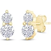 SAVEARTH DIAMONDS 18k Gold Plated Sterling Silver Post Two Stone Stud Earrings, 0.90 Carat (ctw) Moissanite Diamond Stud Earrings For Women | Trendy Jewelry Gifts For Her