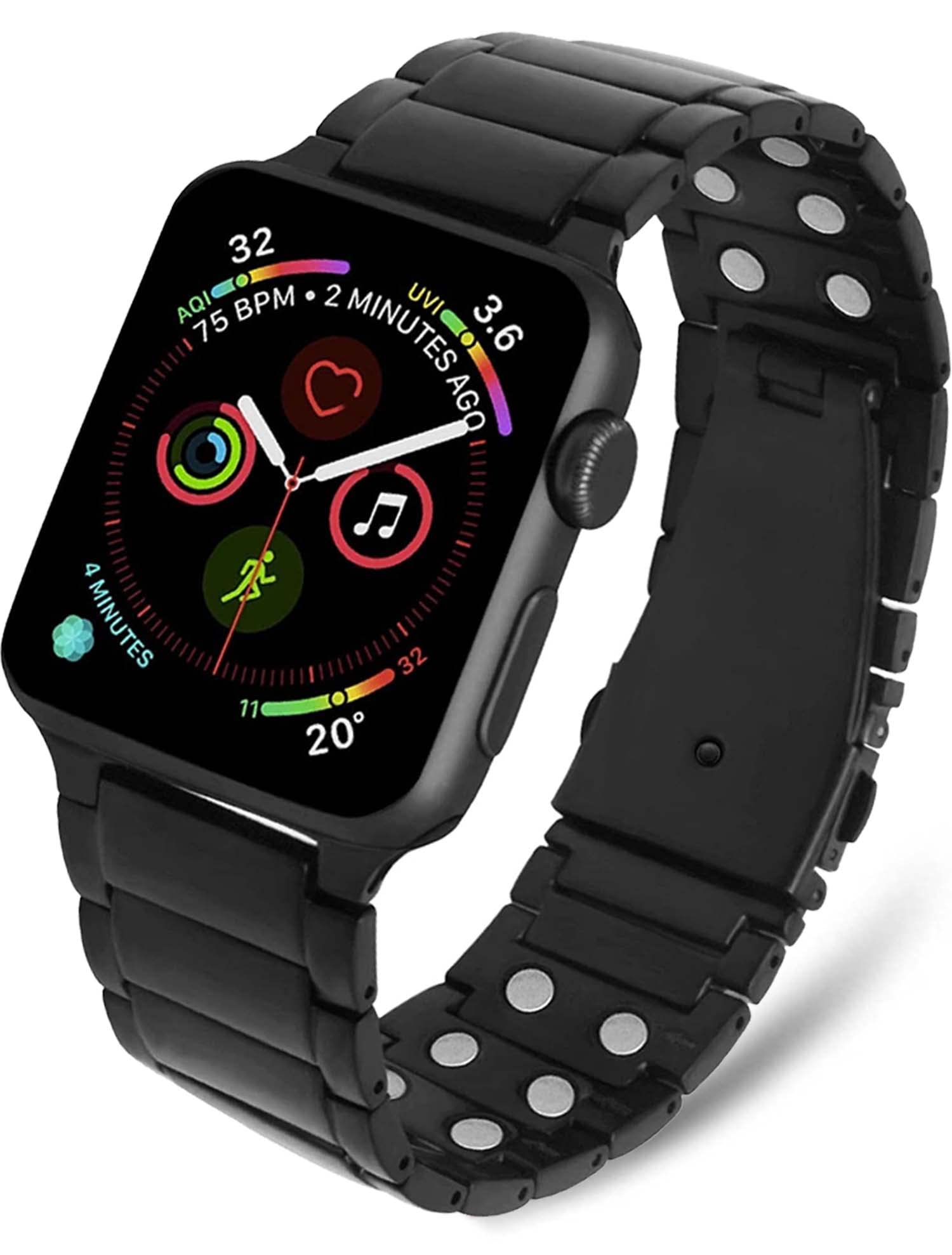 MagnetRX Magnetic Band Compatible with Apple Watch - 316L Stainless Steel Ultra Strength Magnet Watch Band Compatible for Apple watch Series 9/8/7/6/5/4/3/SE (42mm/44mm/45mm, Black)