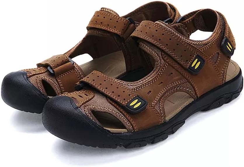 AsifnMen's Sports Hiking Sandals Adjustable Casual Athletic Fisherman Beach Leather Closed Toe Anti Collision Summer