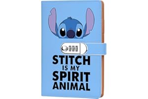 ZWYQWN Cartoon Stitch is My Spirit Animal Leather Combination Lock Notebook Gifts for Women Men Pooh Fans Gifts TV Movie Lover Gifts Birthday Christmas Gifts for Son Daughter (stitch)