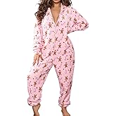 KMBANGI Christmas One Piece for Women Fleece Hooded Jumpsuit Zipper Romper Sexy One Piece Pajama Funny Holiday Sleepwear
