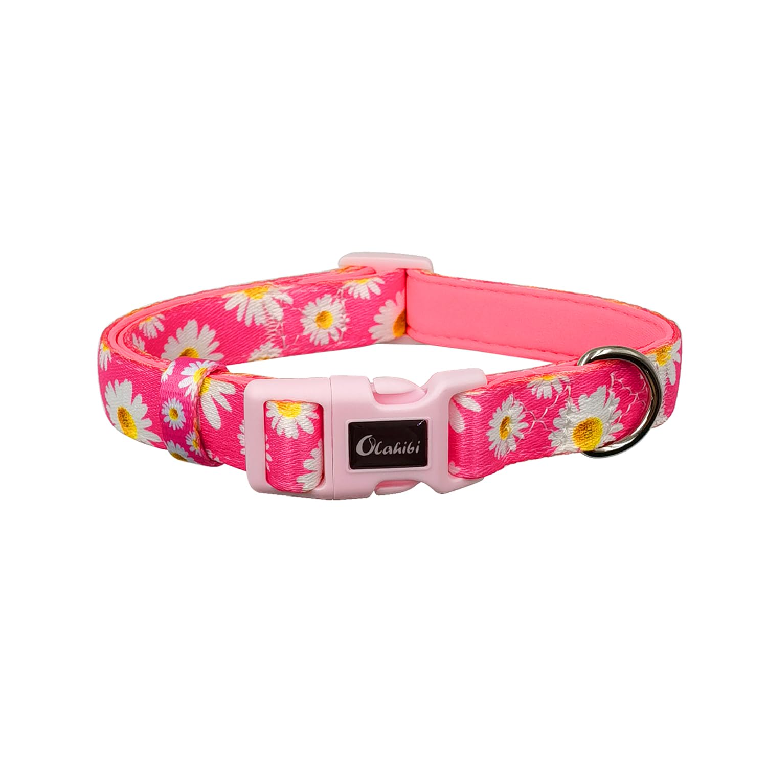 Olahibi Basic Dog Collar, Polyester Webbing Padded with Soft Neoprene, Daisy Pattern, for Small Dogs.(S, Hot Pink Daisy) — image 1