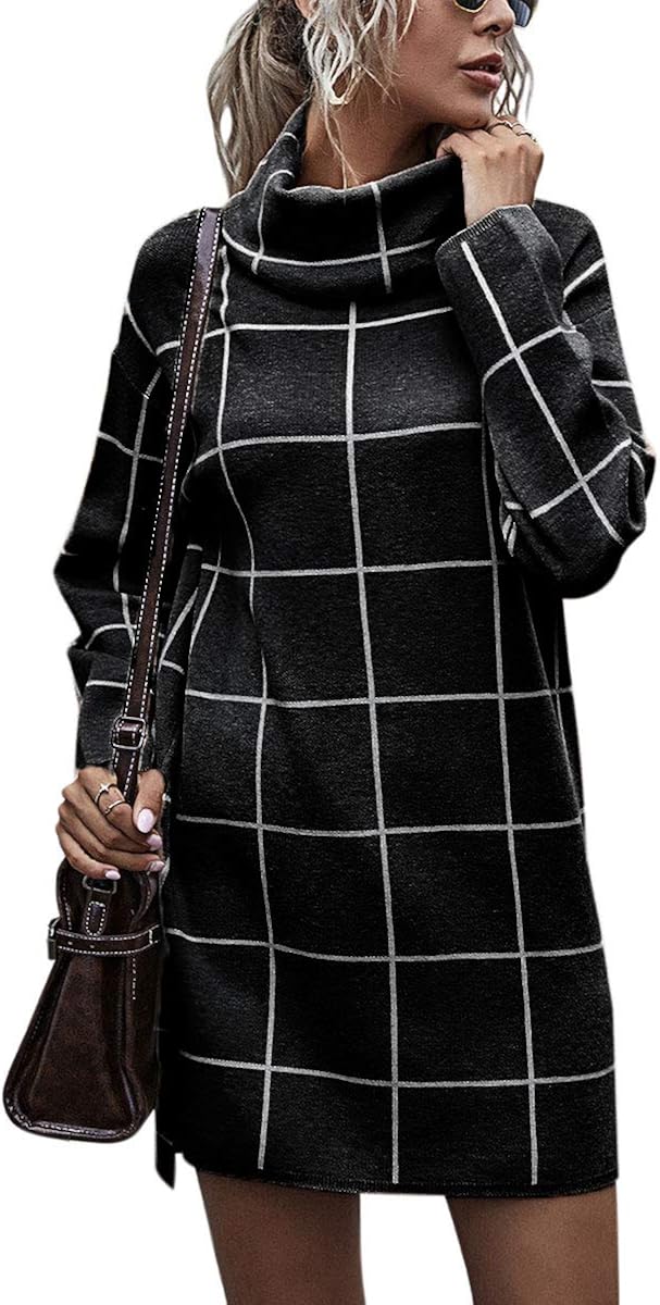 plaid turtleneck dress