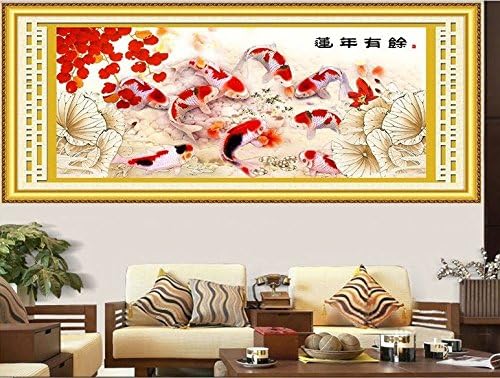 DIY 3D Embroidery Kit Precise Printed Nine Fishes Needlework Cross stitch