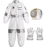 VEXOOM Astronaut Costume for Kids Space Suit for Boys Girls Flight Jumpsuit Halloween Coostumes with Helmet, Gloves, Name Tag