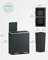 SONGMICS Dual Rubbish Bin 2-Compartment 30 L Pedal Lids 15 Bags Greenish Grey view 7
