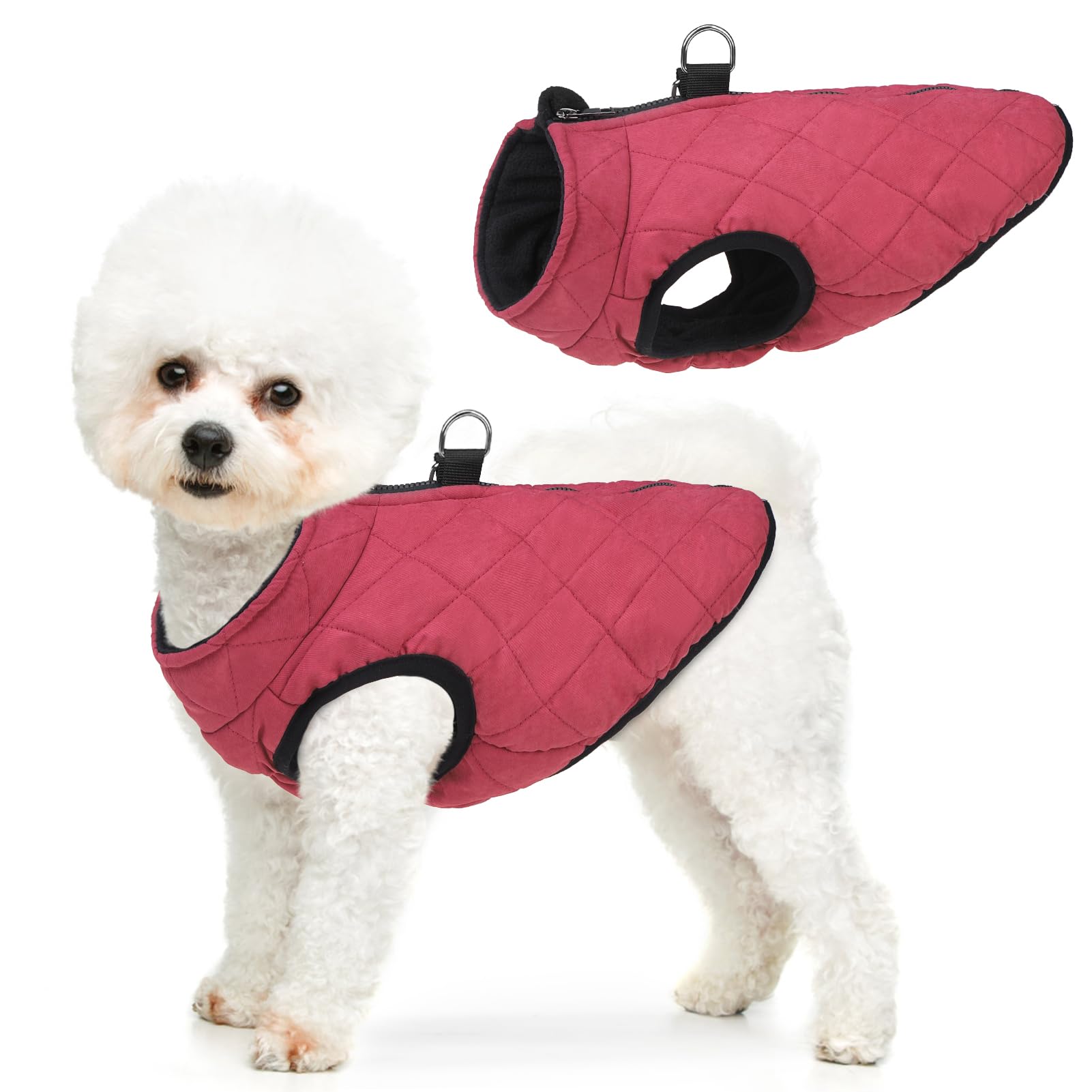 Photo 1 of SCENEREAL Winter Dog Vest Coat with Built-in Harness, Warm Puppy Jacket for Small to Medium Dogs, Cold Weather Coat with Zipper, Fleece Puffer Vest, Windproof Snow Clothes