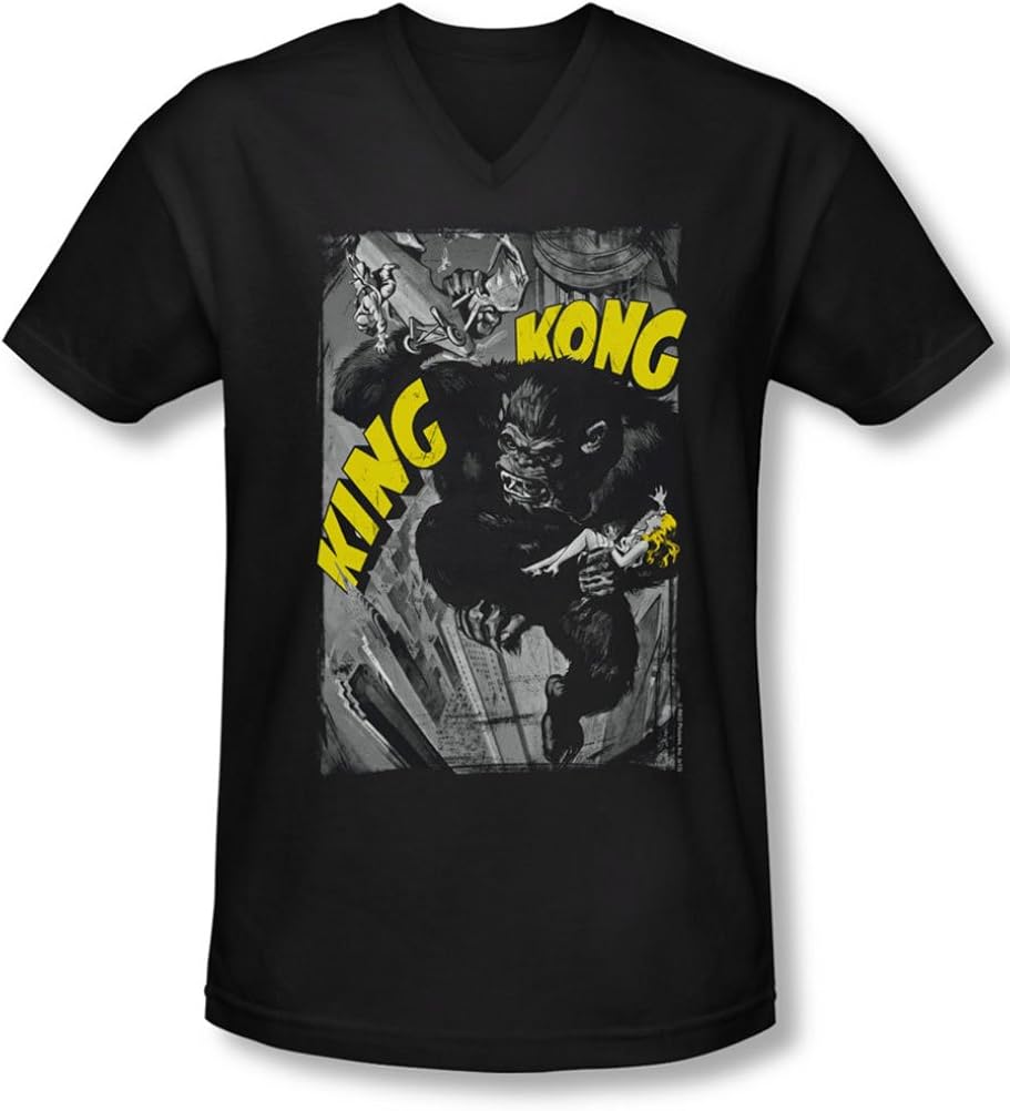 King Kong Mens Crushing Poster VNeck TShirt, XXLarge