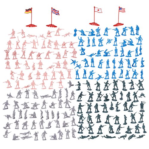 200-Piece Military Figures Set - Toy Army Soldiers in 4 Colors, World War II Playset with 4 Flags