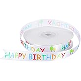 Happy Birthday Ribbon Roll, 75 Ft Gift Wrapping Ribbon Crafts Party Decoration, Colorful Happy Birthday Themed Ribbons for Cake Bouquet Gift Wrapping Bow Making Birthdays Decoration DIY(15 mm x 75 ft)