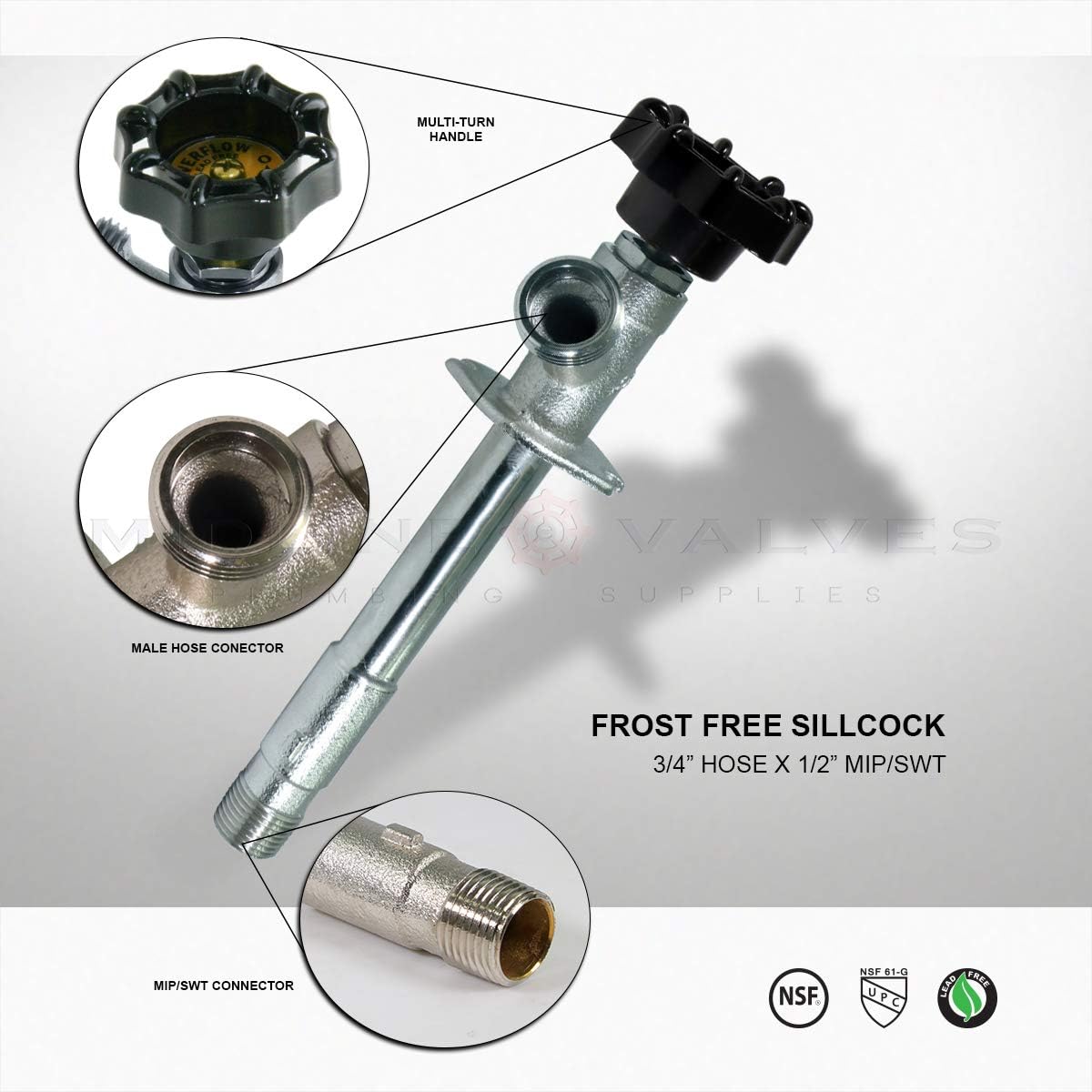 Midline Valve 8428 Sillcock Pipe Chrome Plated Brass Body Frost 1/2 inch MIP/Sweat Connection and 3/4 inch Hose Bib Lead Free, 8: Home Improvement