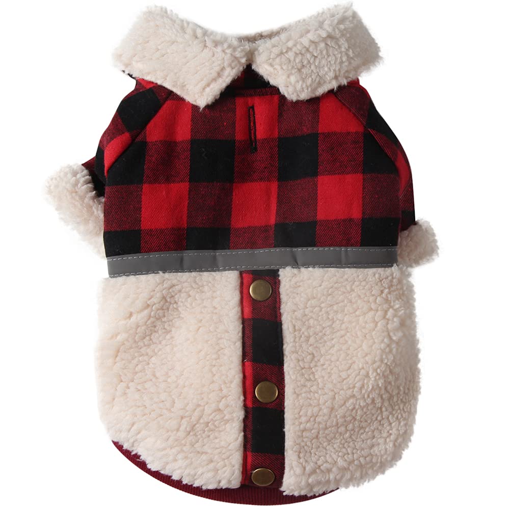 JoyDaog V-Collar Dog Coats for Small Dogs Fleece Lining Warm Puppy Jacket for Cold Winter Red XS