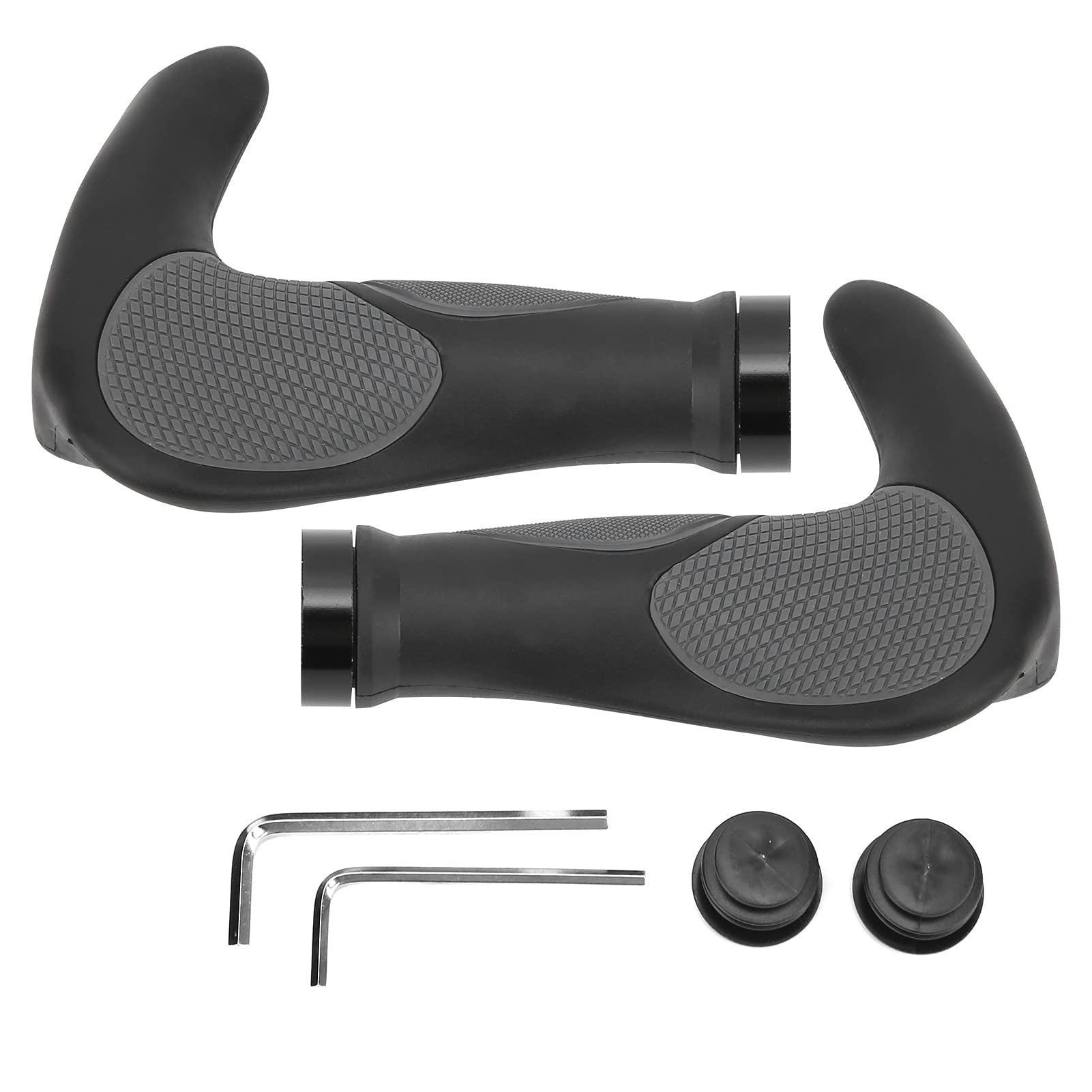 SUNGOOYUE Bike Handlebar Grips, TPR Rubber Ox Horn Handbar with Aluminum Alloy Lock, Non-Slip and Comfortable Bicycle Hand Grip for 22.2mm Caliber Handlebar