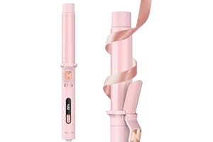 Terviiix Automatic Rotating Curling Iron 1 1/4 inch, 1.25 inch Automatic Curling Iron, Automatic Hair Curler for Long Hair, Ceramic Curling Iron Infused Argan Oil & Keratin with Clamp, 9 Temps, Pink