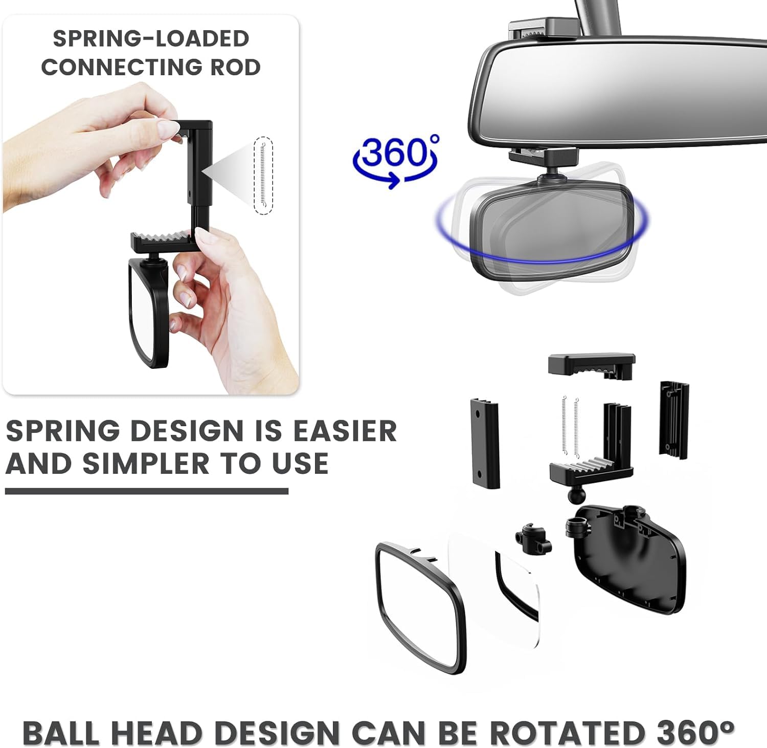 360-Degree Baby Car Mirror for Rear-Facing Seats,Kids Safety Mirrors with Tool-Free Installation,Kids Rear View Mirror BPA-Free Shatterproof & ASTM Certified (Adjustable 14