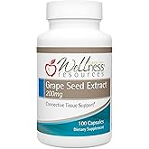 Wellness Resources Grape Seed Extract Supplement, Highest Potency 95% OPC, Supports Skin and Tissue Health, Vein Health, and Immunity (100 Capsules, 200mg per Capsule)
