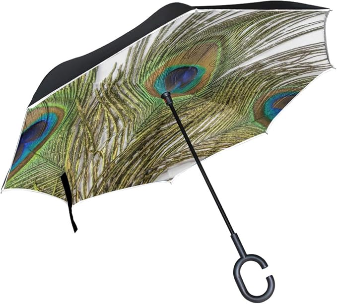 PNGLLD Animal Peacock Feather Reverse Folding Umbrella