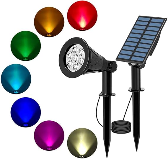 TSUN Solar Spotlights, ColorChanging 7 LED Waterproof Outdoor Garden