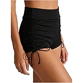 SEGT Women's Ribbed Tummy Control Swimsuit Bottoms High Waisted Swim Shorts Drawstring Side Boyshorts