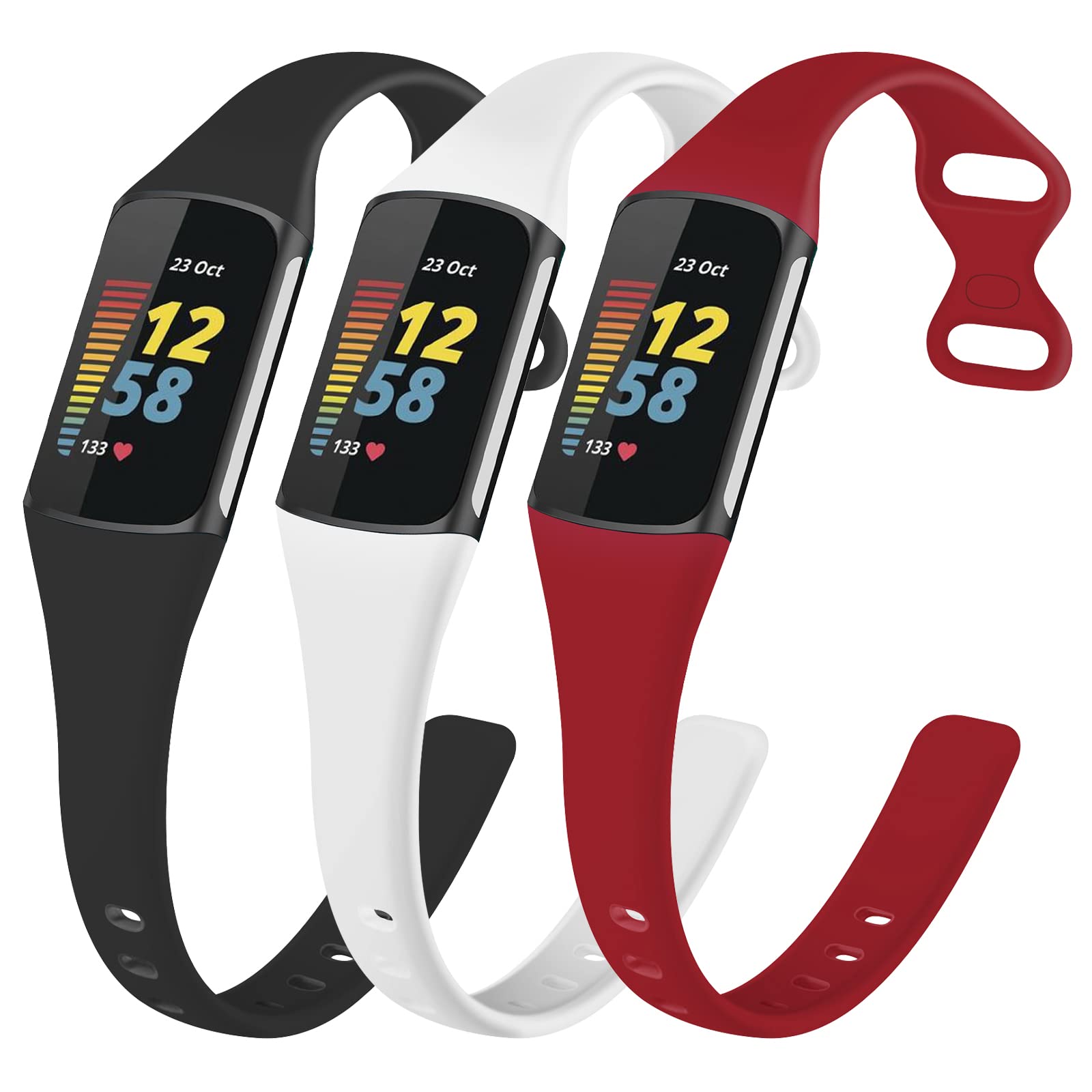 TopPerfekt Slim Straps Compatible with Fitbit Charge 6 Strap Women Men, Adjustable Soft Silicone Sport Replacement Watch Band Straps Wristbands Bracelet for Charge 5 Activity Tracker