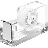 OfficeGoods Acrylic Tape Dispenser, Aesthetic and Compact Design, Silver | Modern desk accessory for office, Heavy duty refillable tape holder for crafting, Stylish desktop accessory for gift wrapping