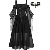 Women's Gothic Punk Dress Cold Shoulder Butterfly Sleeve Christmas Cosplay Party Dress